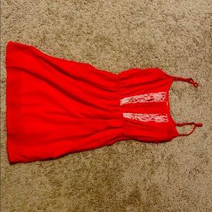 Red and white lace detail mini dress